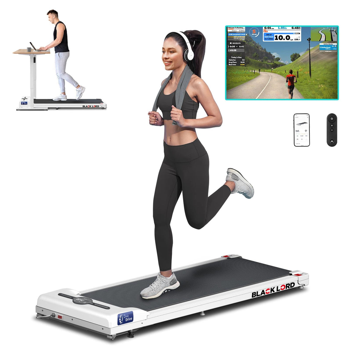 BLACK LORD 3-in-1 Walking Pad – Under-Desk Treadmill (White)