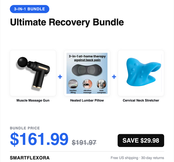 Ultimate Recovery Bundle — Massage Gun + Heated Lumbar Pillow + Neck Stretcher