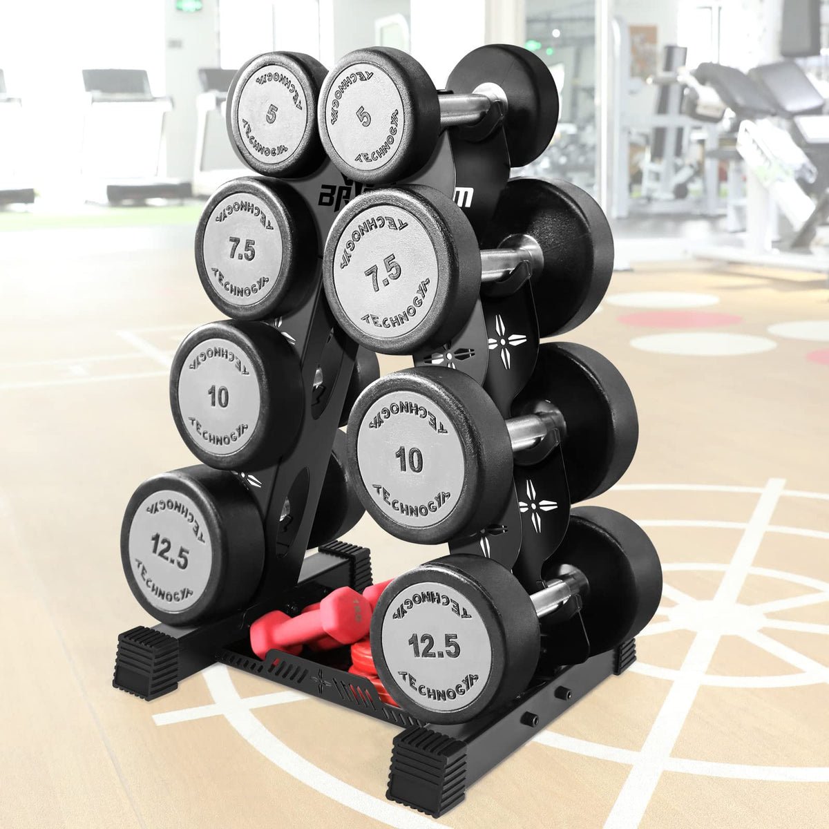 BRTGYM Dumbbells Rack Weight Stand (Rack Only) 13GA Steel Constructed Max Support 470lbs 4- Tier Compact Design 16.3"L x 15.6"W x 24.5"H