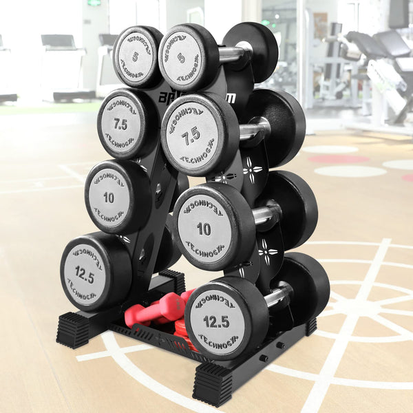 BRTGYM Dumbbells Rack Weight Stand (Rack Only) 13GA Steel Constructed Max Support 470lbs 4- Tier Compact Design 16.3"L x 15.6"W x 24.5"H
