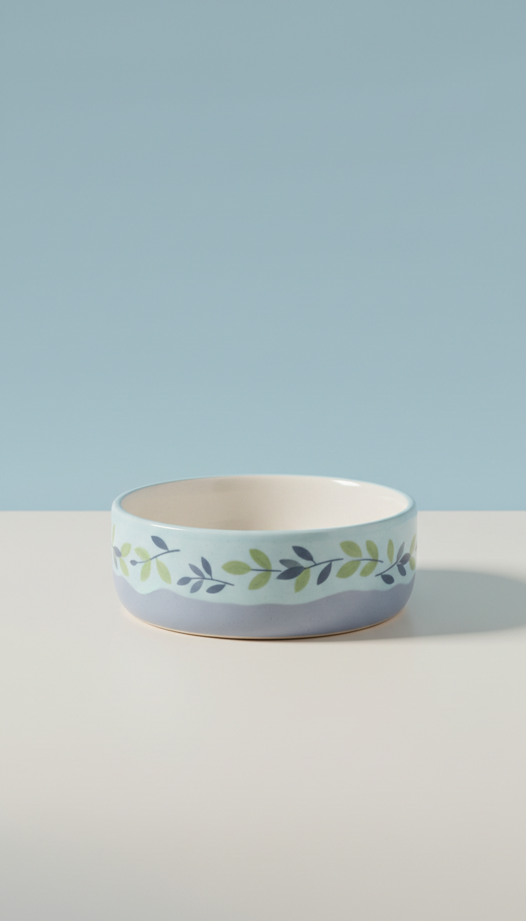 Ceramic pet food bowl with weighted base