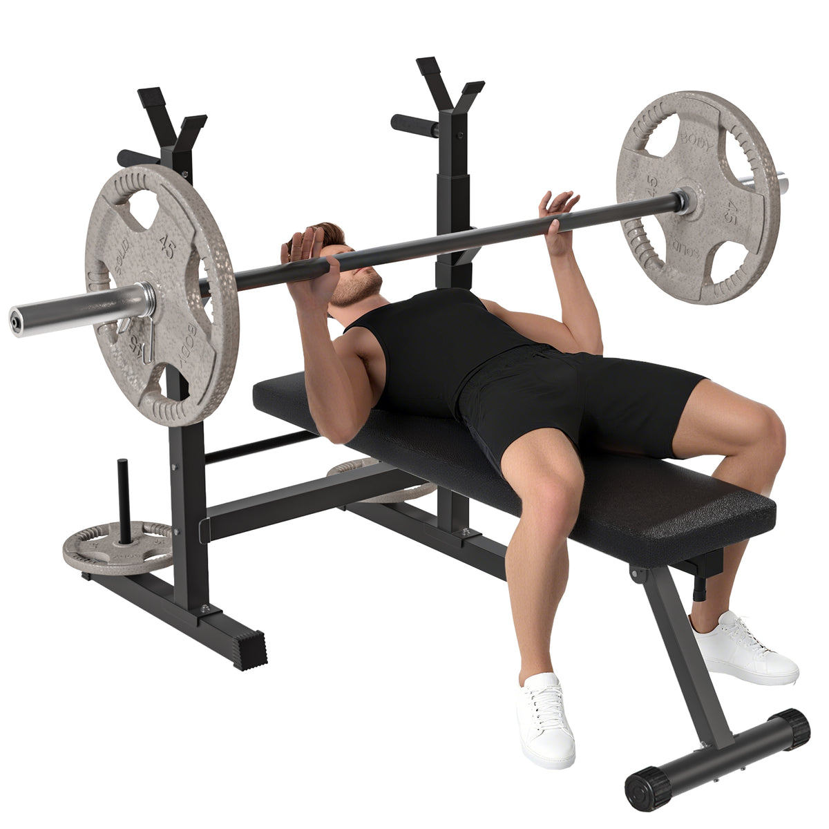 Adjustable Weight Bench, Foldable Bench, With Barbell Rack, Black