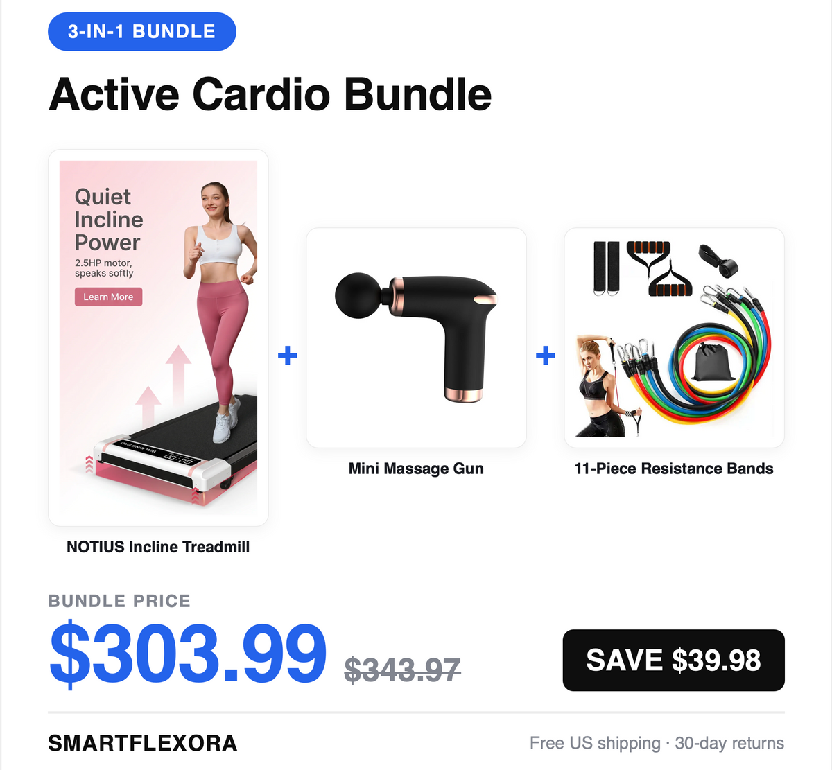 Active Cardio Bundle — Incline Treadmill + Massage Gun + Resistance Bands
