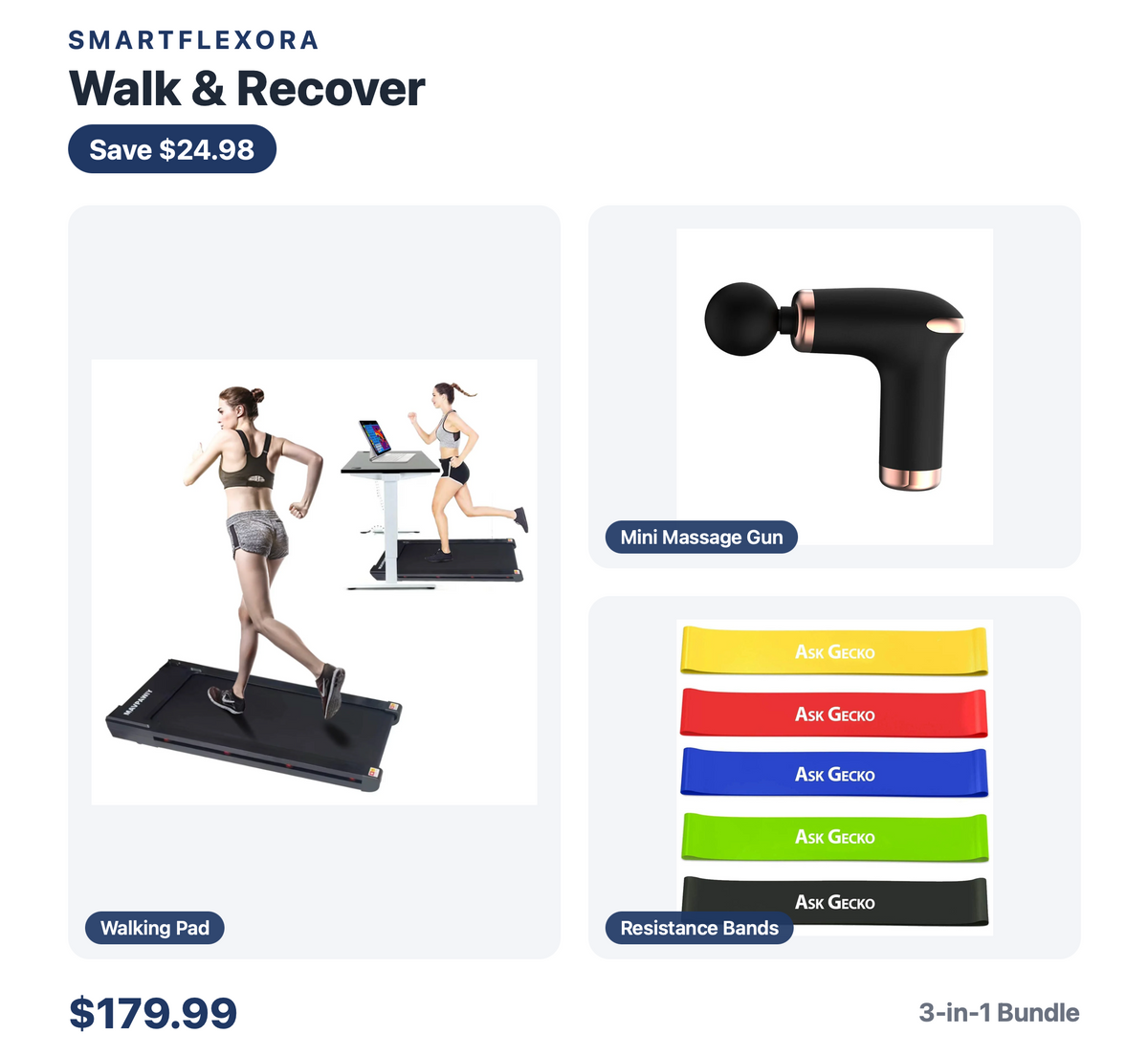 Walk &amp; Recover Bundle — Walking Pad + Mini Massage Gun + Resistance Bands