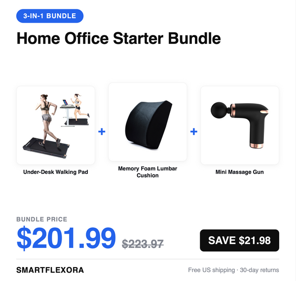 Home Office Starter Bundle — Walking Pad + Lumbar Cushion + Mini Massage Gun