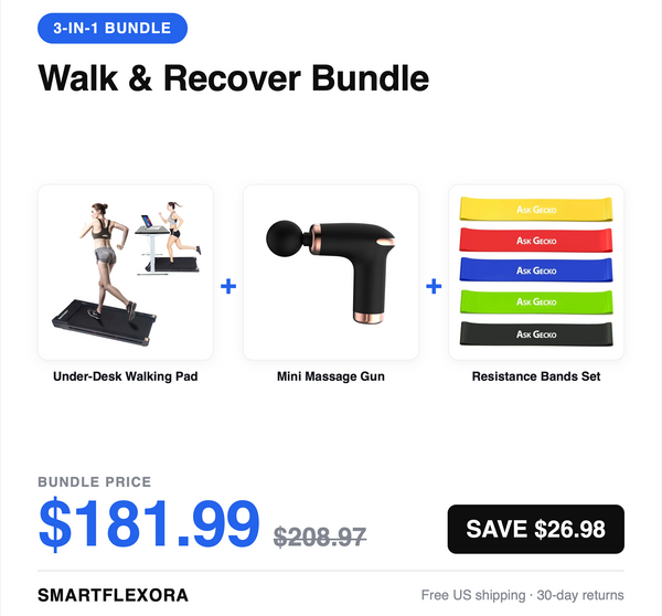 Walk &amp; Recover Bundle — Walking Pad + Mini Massage Gun + Resistance Bands