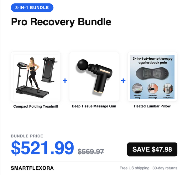 Pro Recovery Bundle — Folding Treadmill + Muscle Gun + Heated Lumbar Pillow