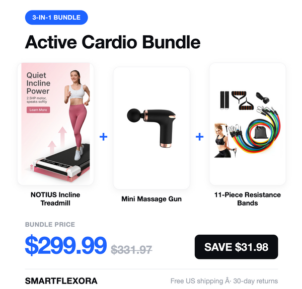 Active Cardio Bundle — Incline Treadmill + Massage Gun + Resistance Bands