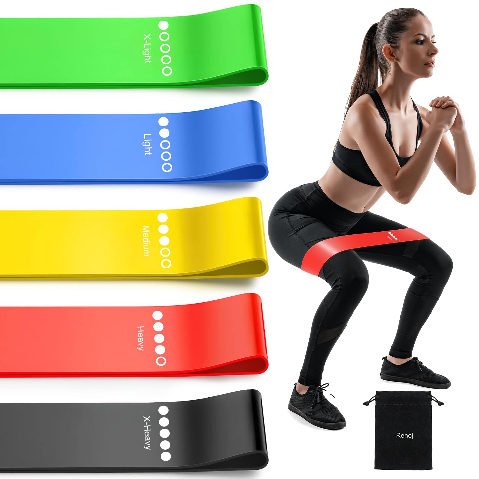 Resistance Bands Exercise Workout Bands for Women and Men 5 Set of Stretch Bands for Booty (Colorful)